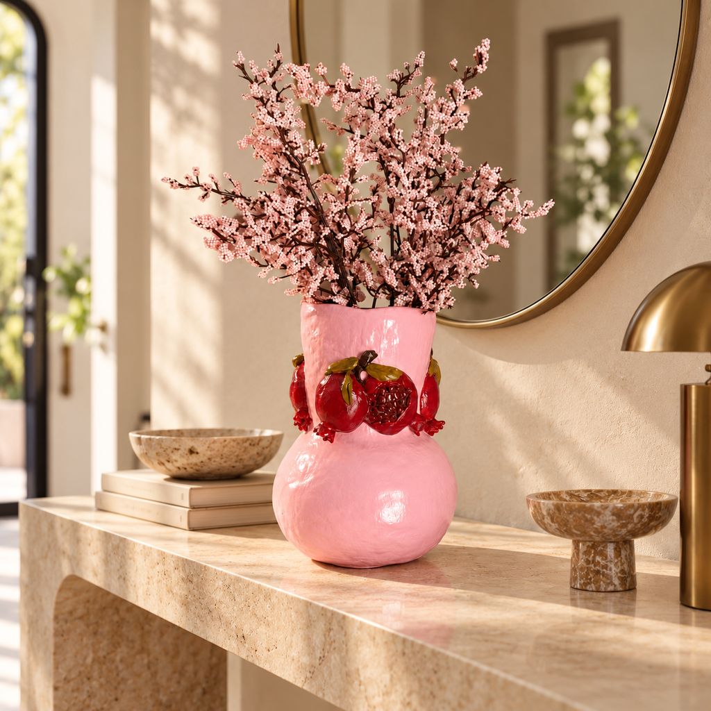 Granatapfel-Vase, handgefertigte Tondekoration