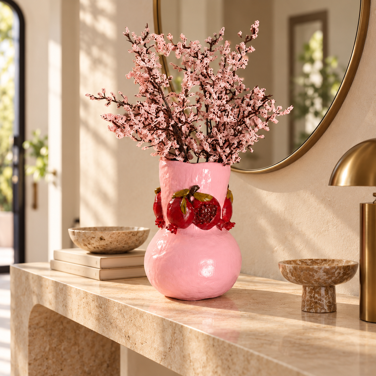 Pomegranate Vase, Handmade Clay Decor