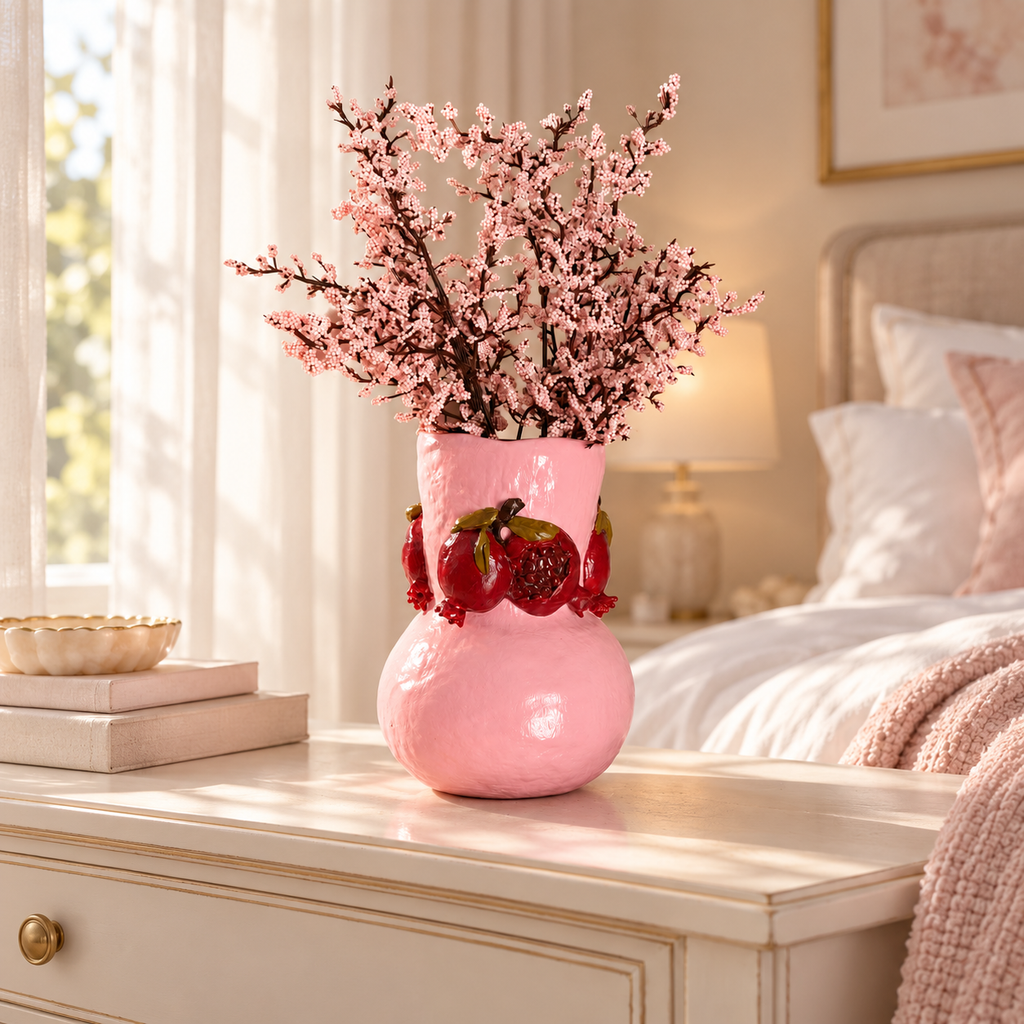 Granatapfel-Vase, handgefertigte Tondekoration