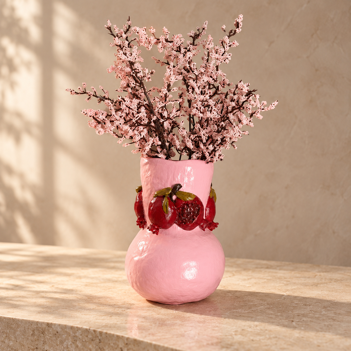 Pomegranate Vase, Handmade Clay Decor