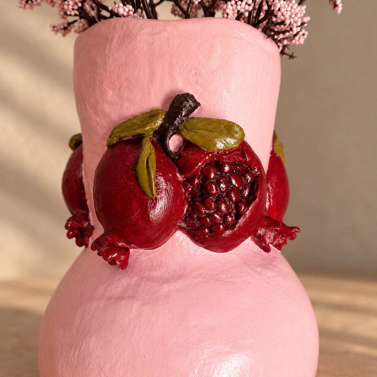 Pomegranate Vase, Handmade Clay Decor